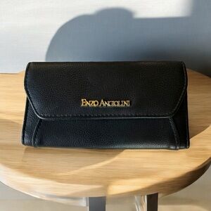 Enzo Angiolini Black Pebbled Leather Tri Fold Multi Compartment Wallet